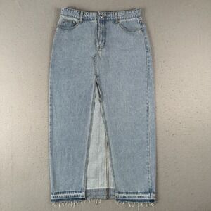 Edikted Jean Skirt Women's Large High Waist Denim Front Slit Raw Hem Maxi